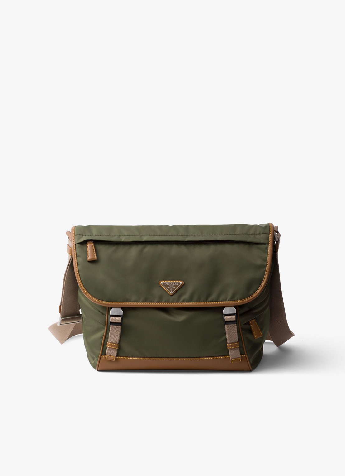 Prada Re-Nylon schoudertas met leren details - voorkant legergroen