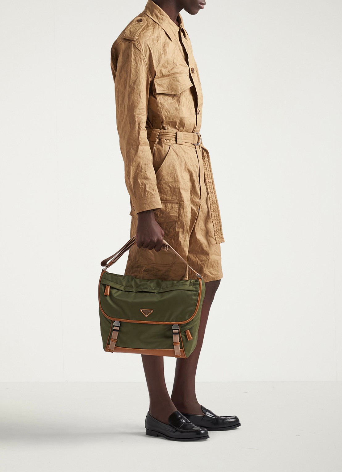 Prada Re-Nylon schoudertas met leren details - voorkant 2 legergroen