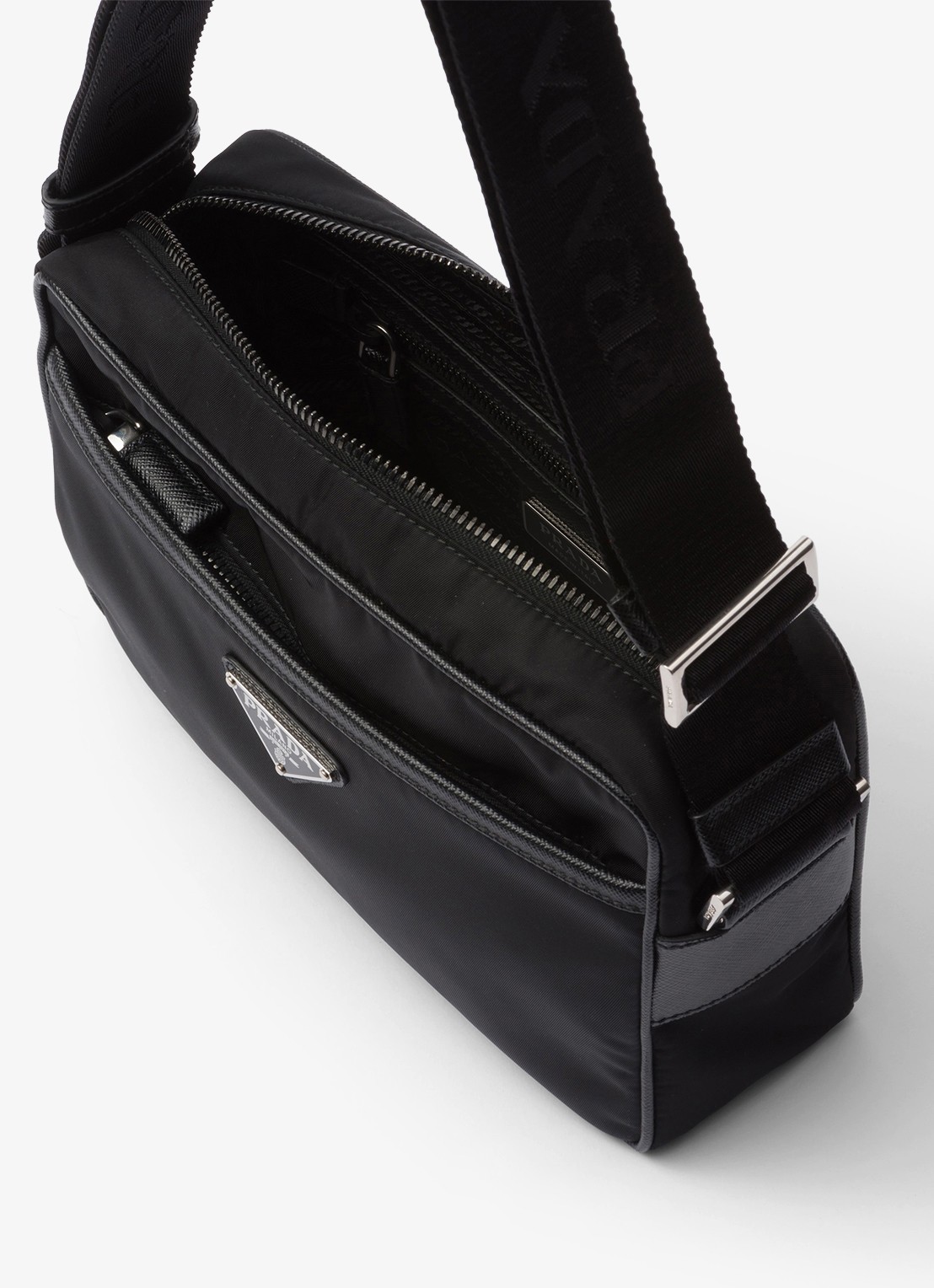 Prada Re-Nylon schoudertas met leren details - detail zwart