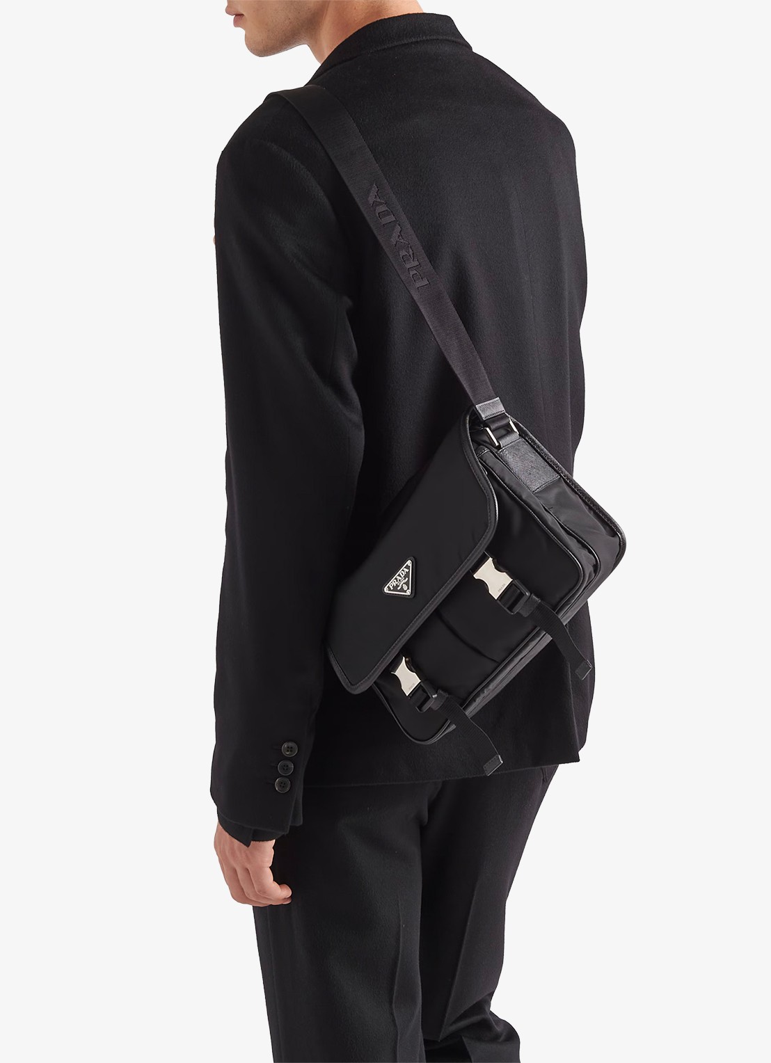 Prada Re-Nylon schoudertas met leren details - detail 4 zwart