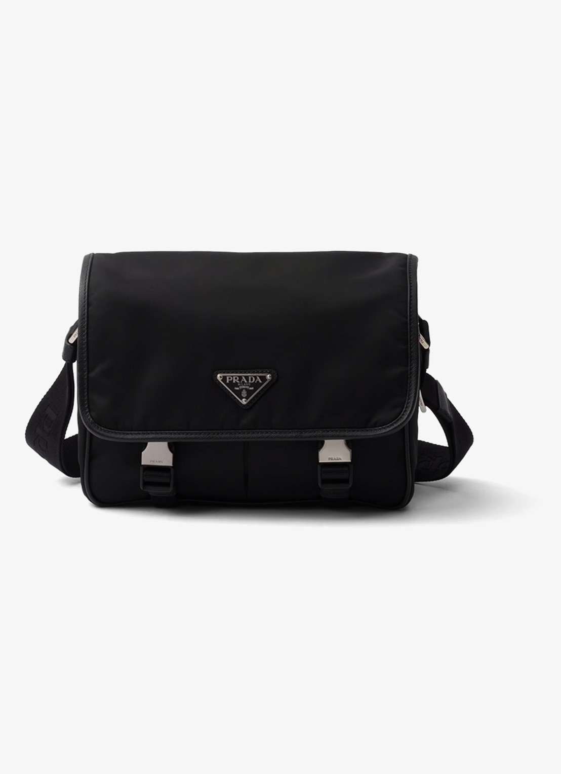 Prada Re-Nylon schoudertas met leren details - voorkant 6 zwart