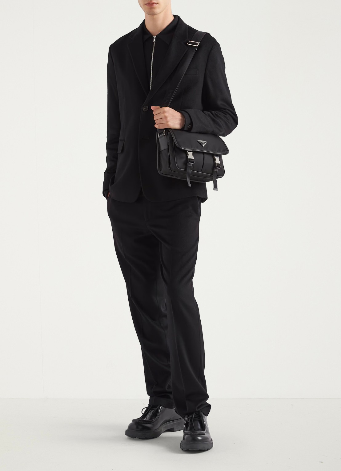 Prada Re-Nylon schoudertas met leren details - voorkant 7 zwart