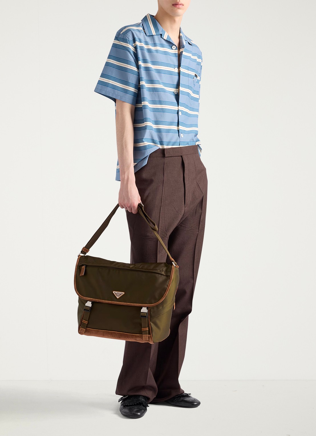Prada Re-Nylon schoudertas met leren details - detail 6 legergroen