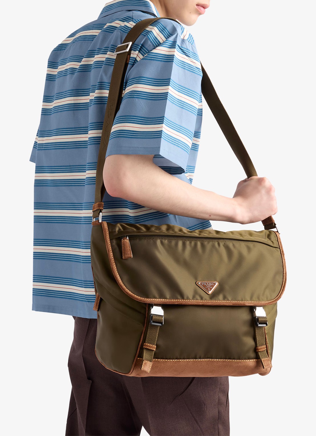 Prada Re-Nylon schoudertas met leren details - voorkant 2 legergroen