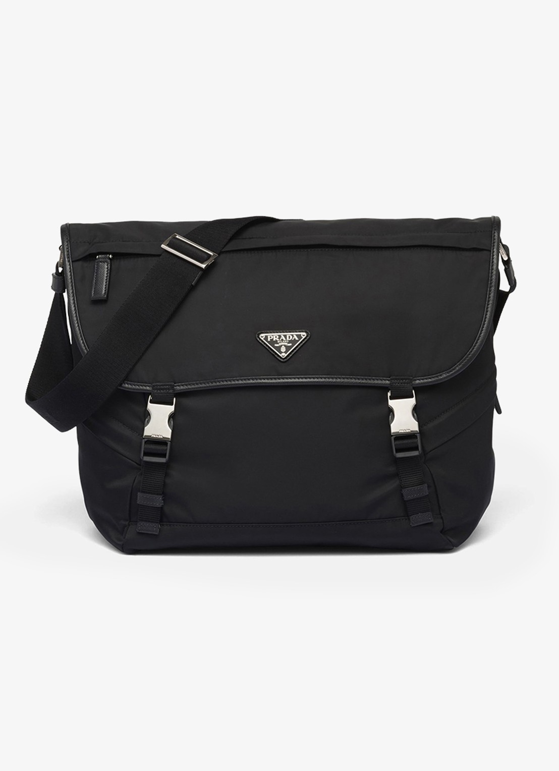 Prada Re-Nylon schoudertas met leren details - voorkant 2 zwart