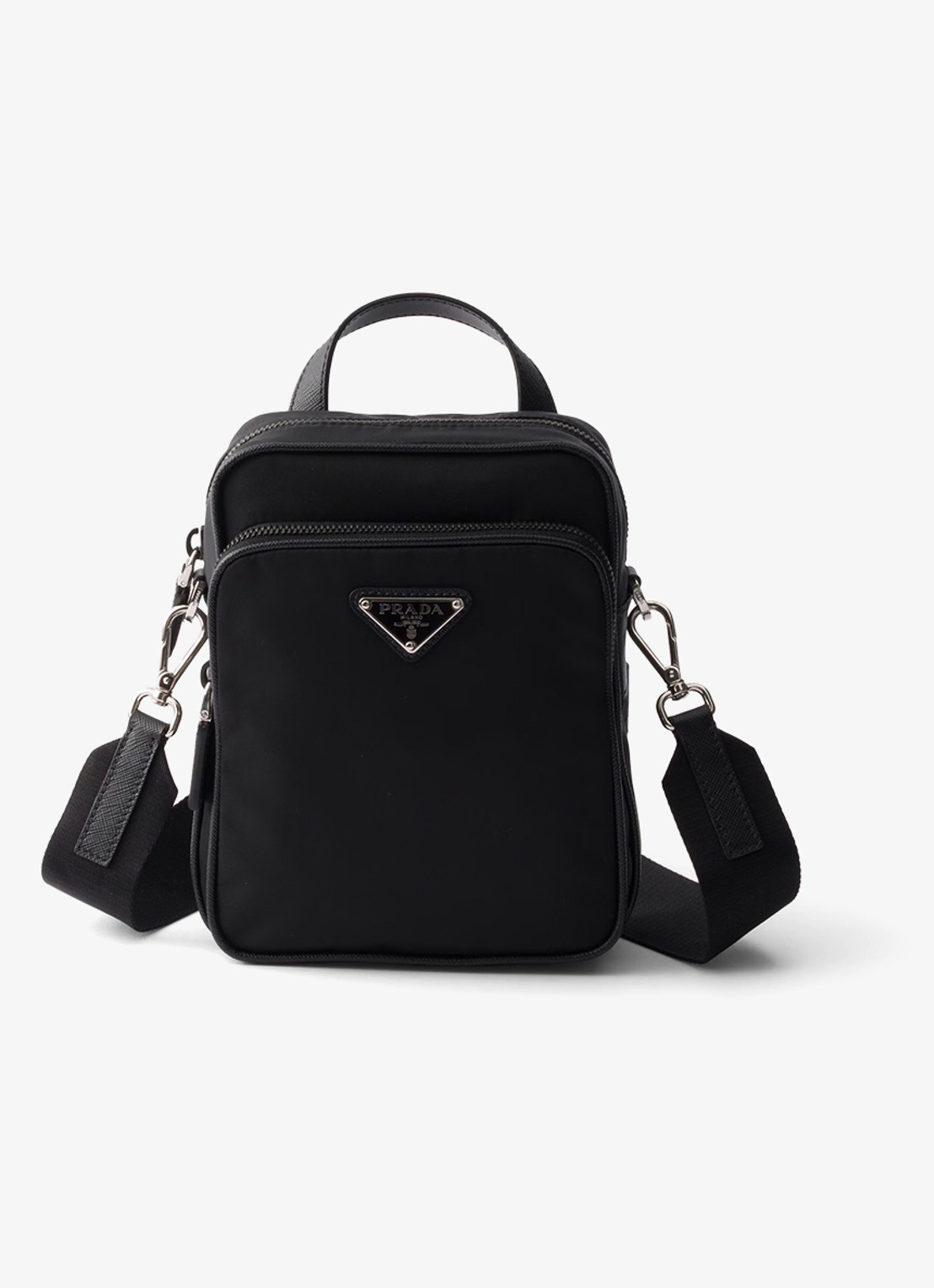 Prada Re-Nylon schoudertas met leren details - voorkant 2 zwart