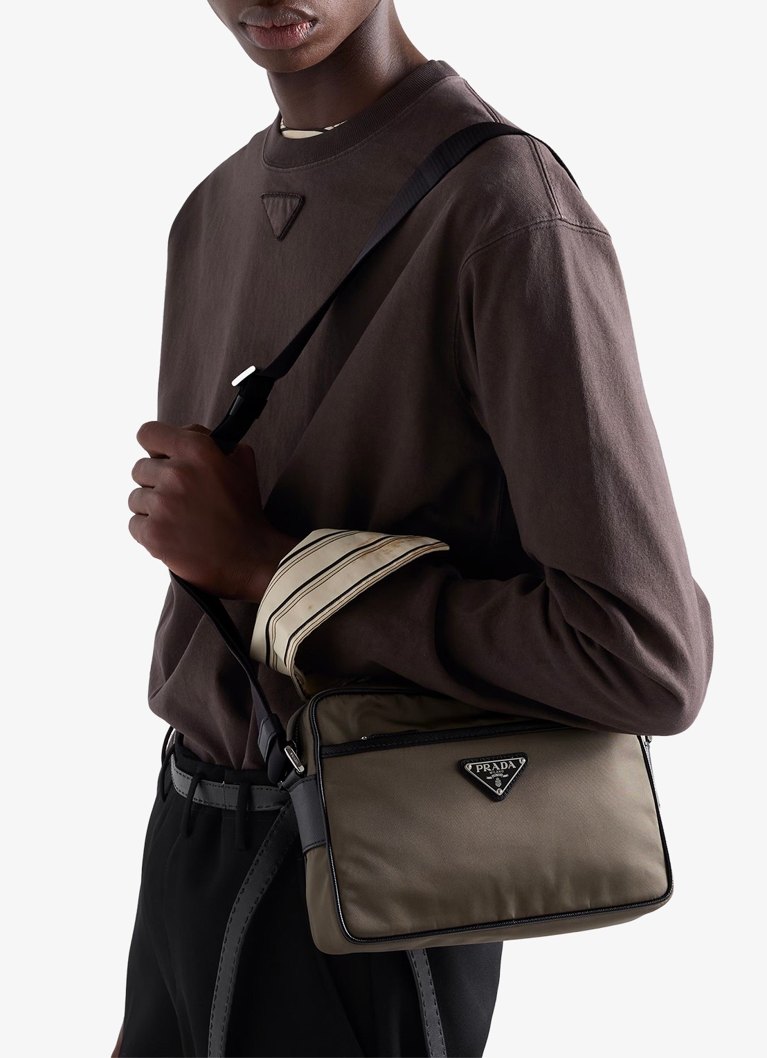 Prada Re-Nylon schoudertas met leren details - voorkant 7 legergroen