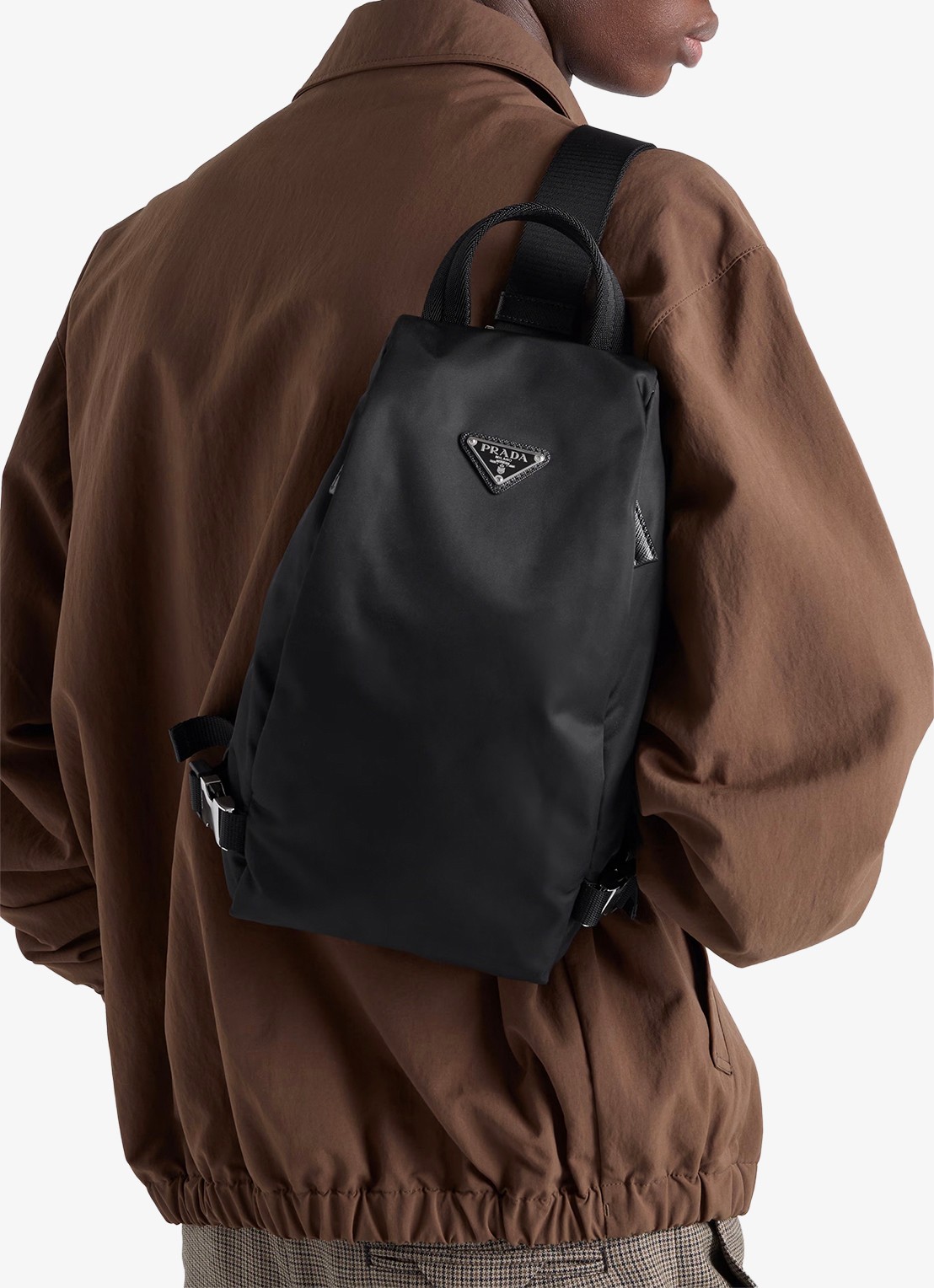 Prada Re-Nylon schoudertas met leren details - voorkant 2 zwart