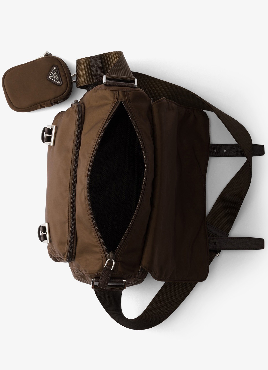 Prada Re-Nylon schoudertas met logo - detail 5 donkerbruin