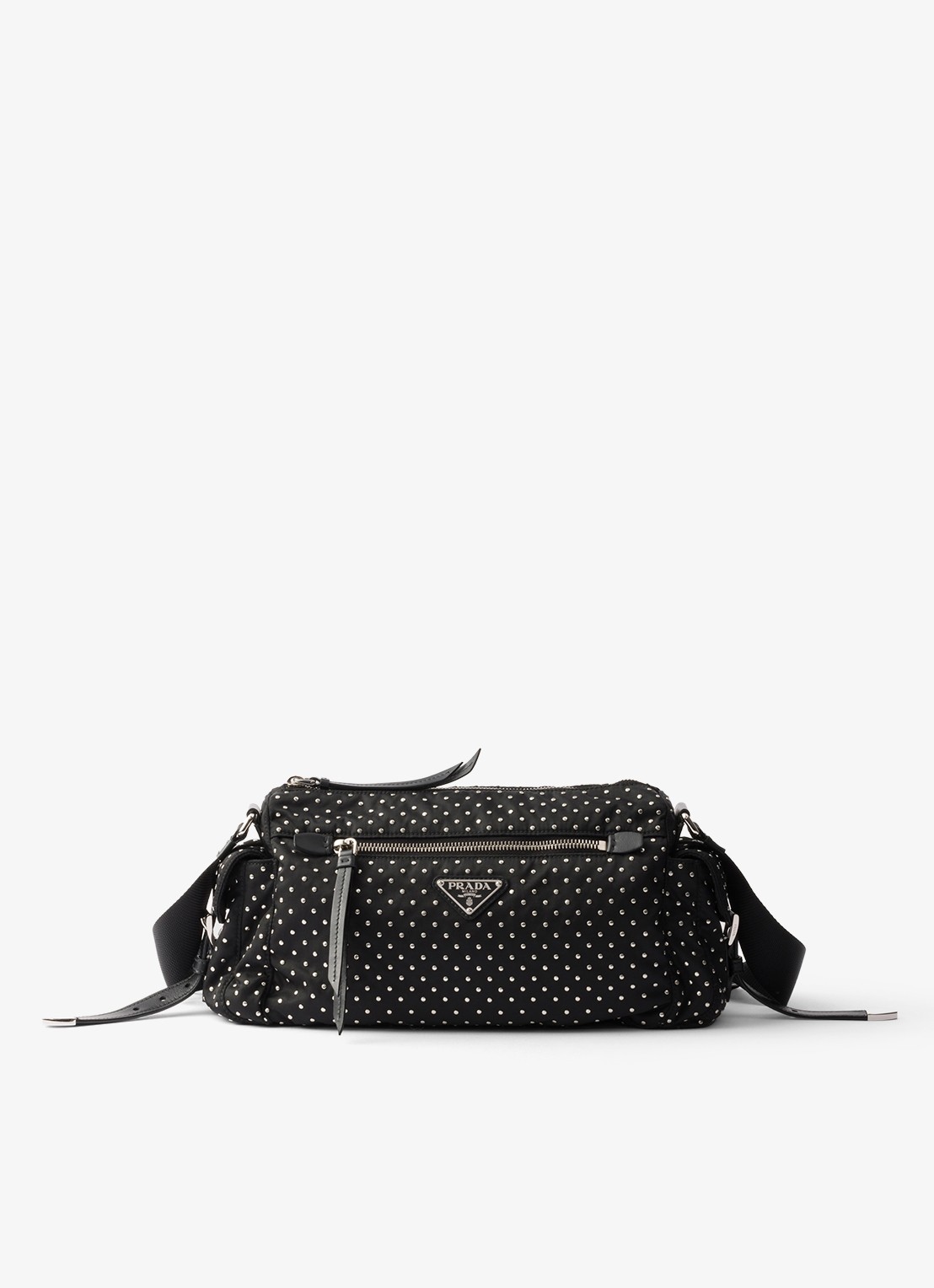 Prada Re-Nylon schoudertas met studs - voorkant 3 zwart