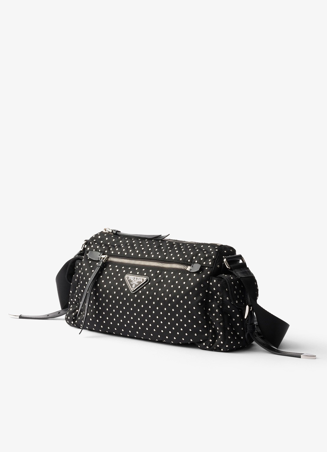 Prada Re-Nylon schoudertas met studs - voorkant 4 zwart