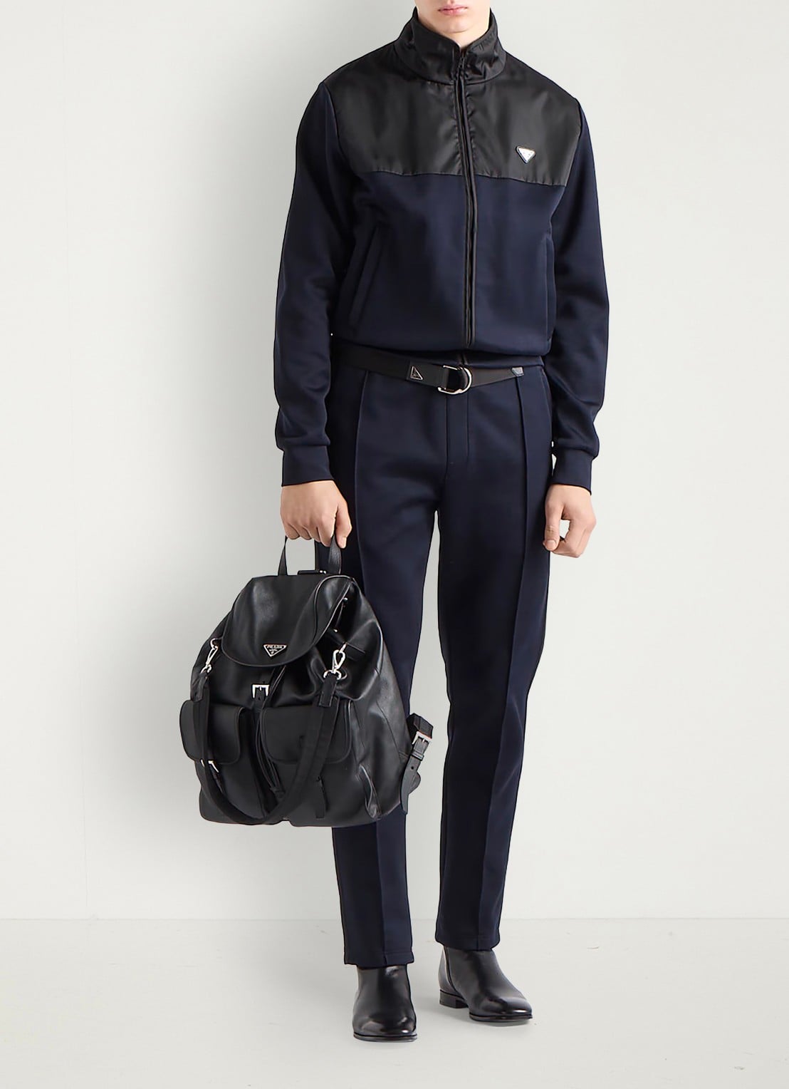 Prada Re-Nylon slim fit trackpants met siernaad - voorkant 6 donkerblauw