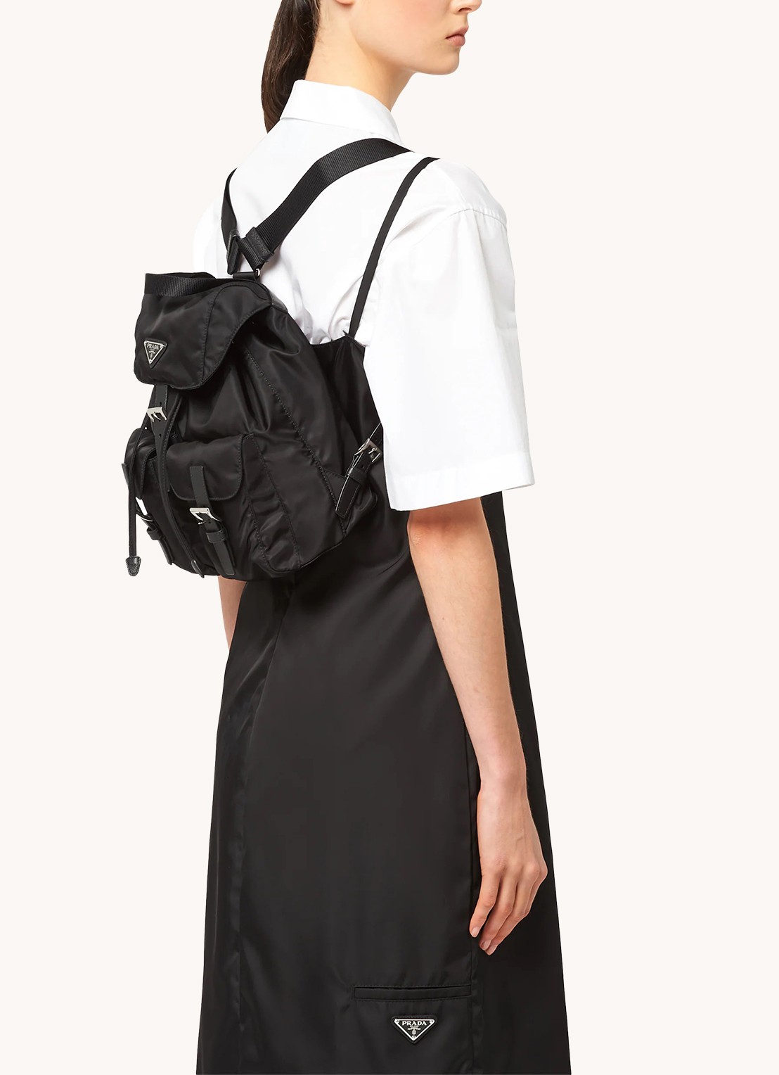 Prada Re-Nylon Small rugzak met logo - voorkant 3 zwart
