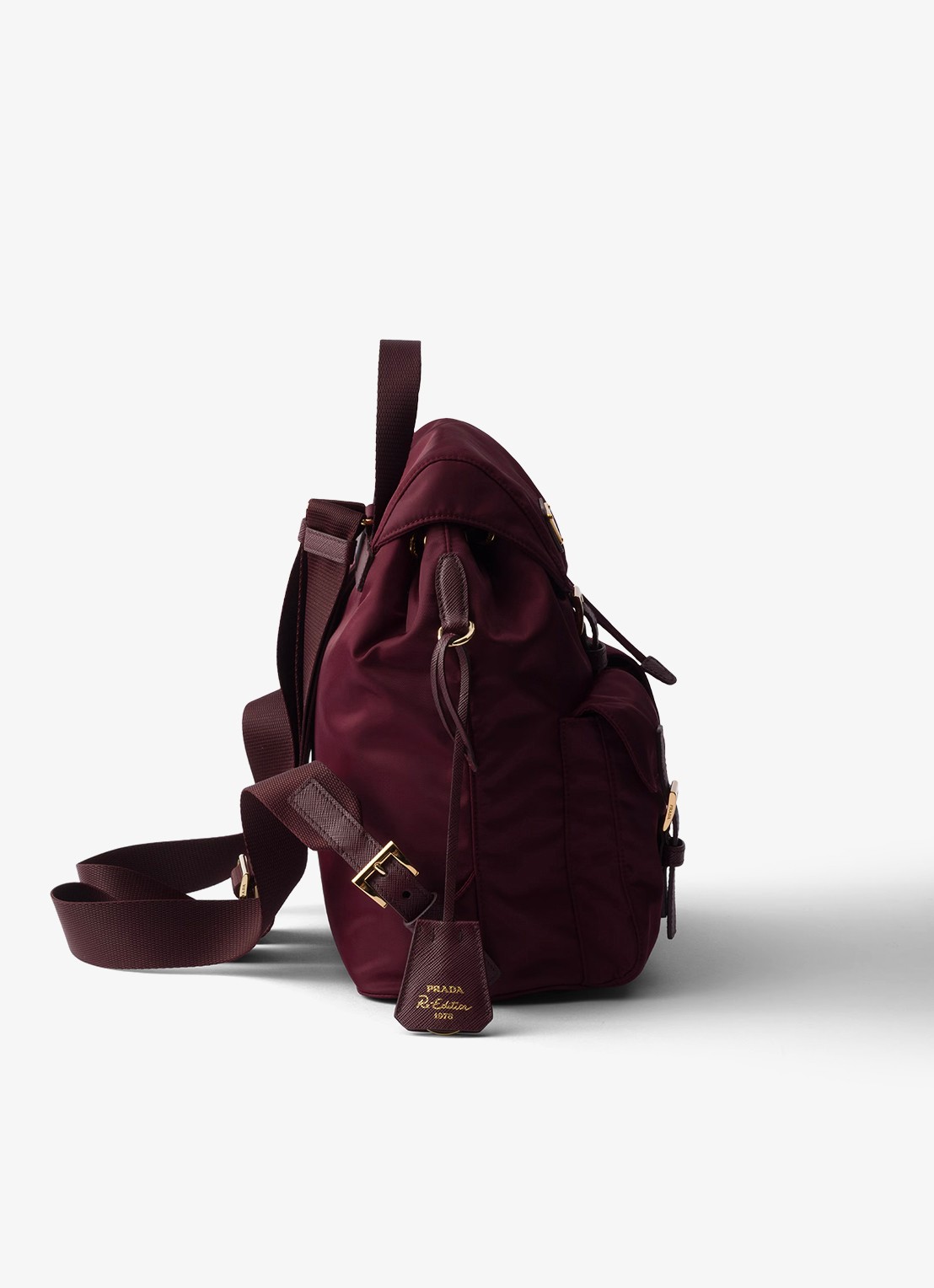 Prada Re-Nylon Small rugzak met logo - detail 4 bordeauxrood