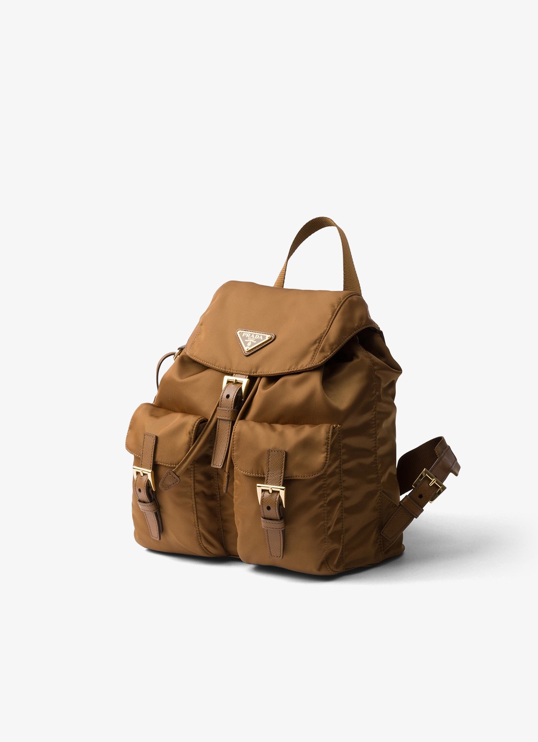 Prada Re-Nylon Small rugzak met logo - voorkant 2 camel