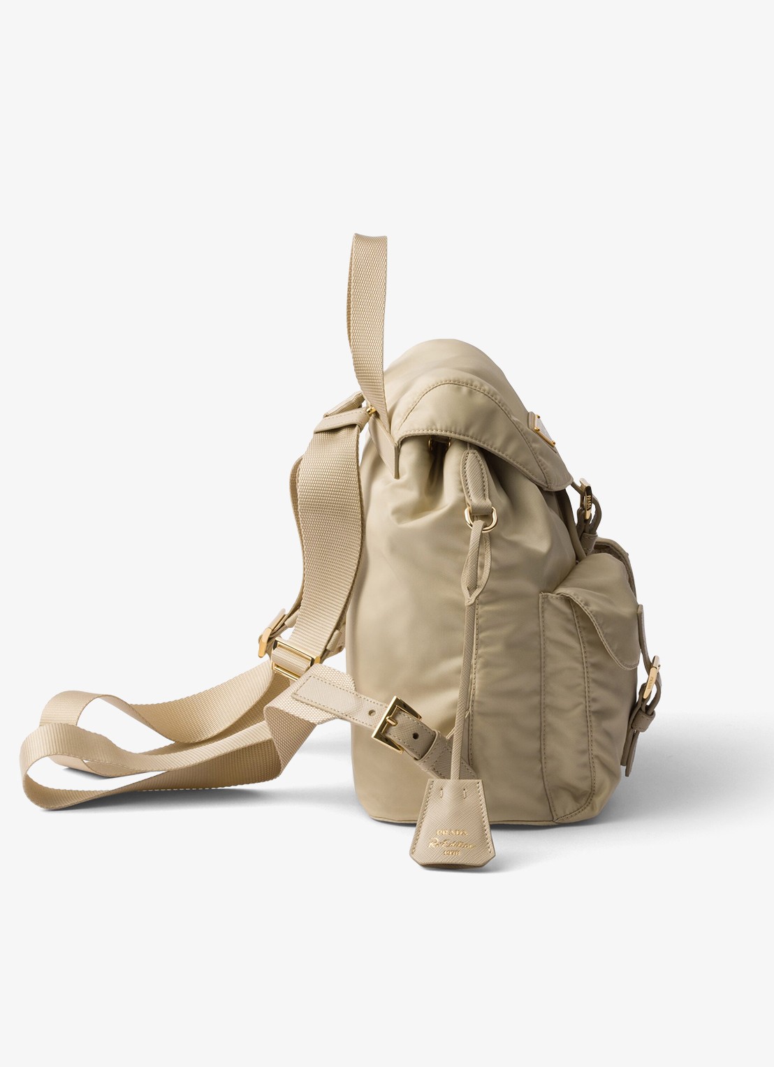 Prada Re-Nylon Small rugzak met logo - detail 3 beige