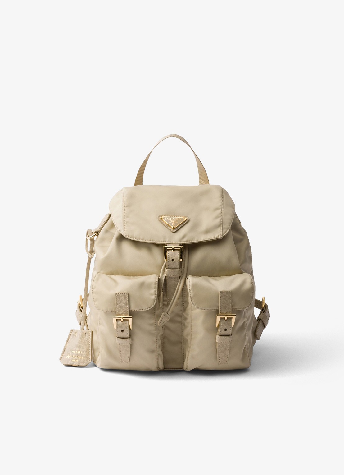 Prada Re-Nylon Small rugzak met logo - voorkant 10 beige