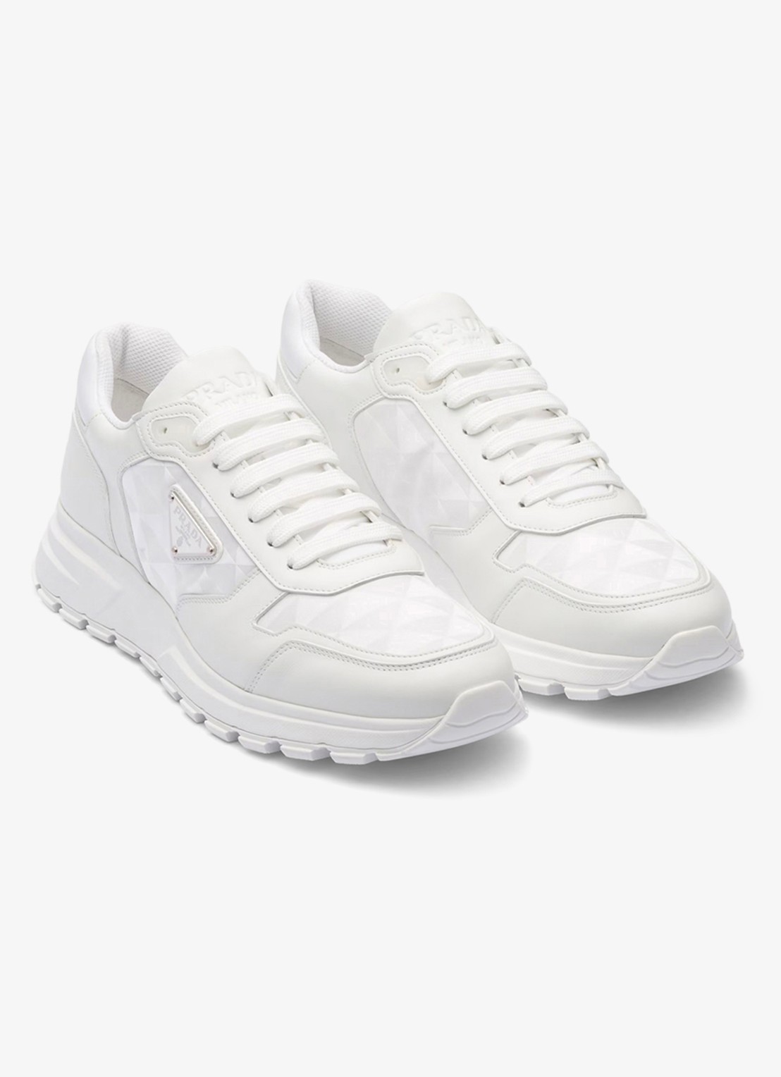 Prada Re-Nylon sneaker met leren details - detail wit