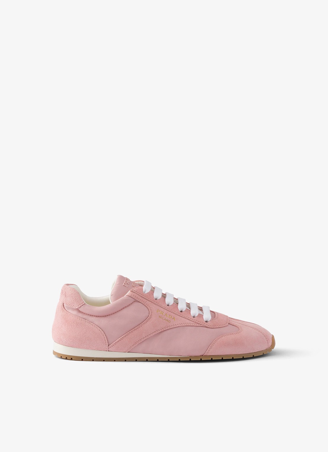 Prada Re-Nylon sneaker met suède details - voorkant 5 oudroze