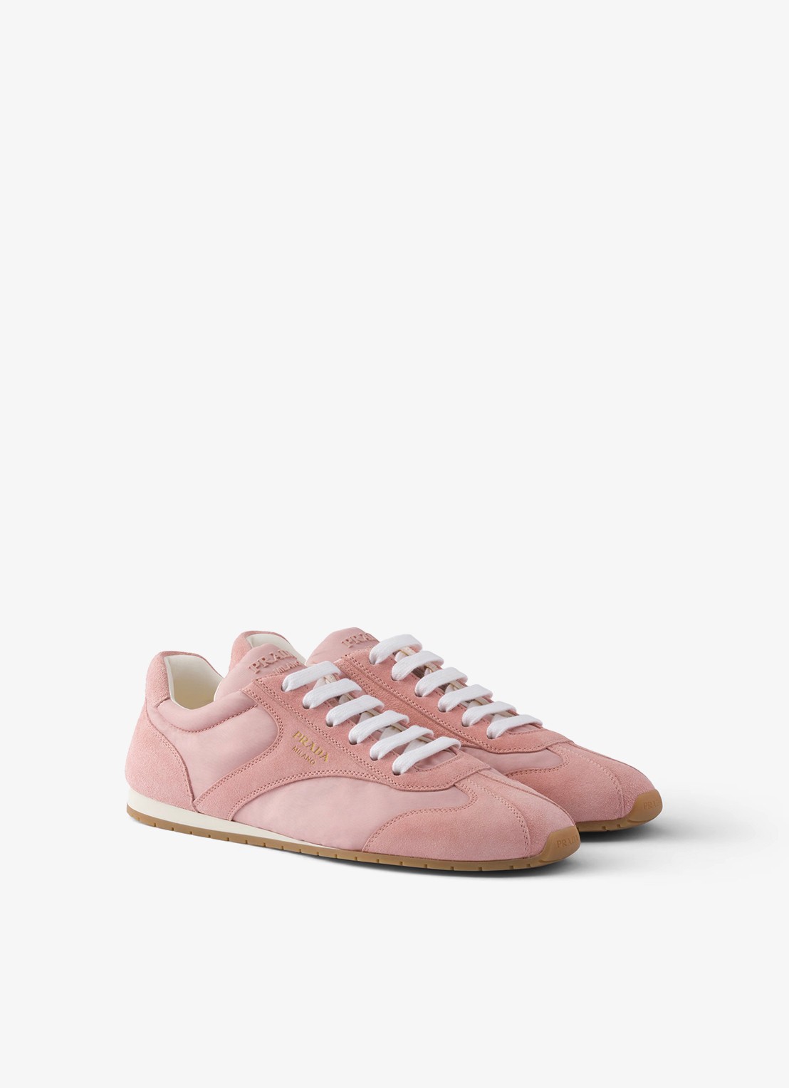 Prada Re-Nylon sneaker met suède details - voorkant 6 oudroze