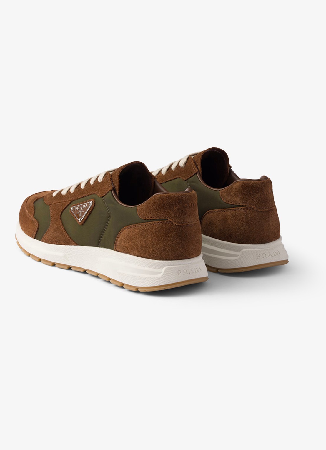 Prada Re-Nylon sneaker met suède details - achterkant 5 bruin
