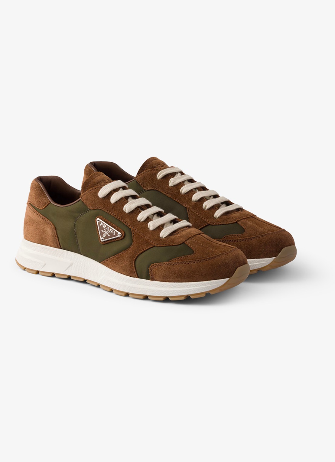 Prada Re-Nylon sneaker met suède details - voorkant 2 bruin