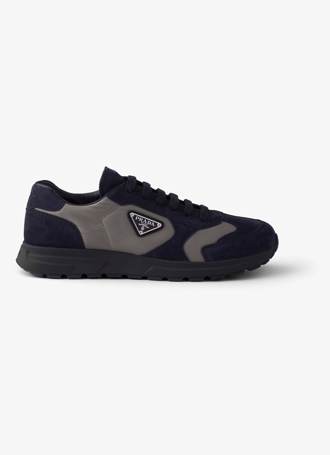 Prada Re-Nylon sneaker met suède details - voorkant 2 donkerblauw