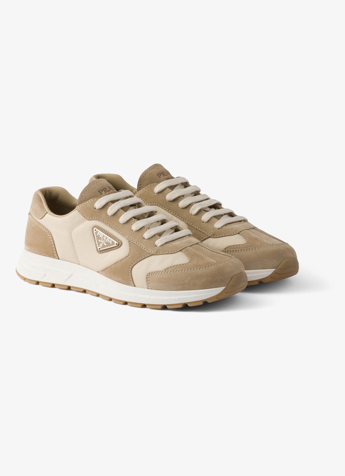 Prada Re-Nylon sneaker met suède details - detail 3 beige