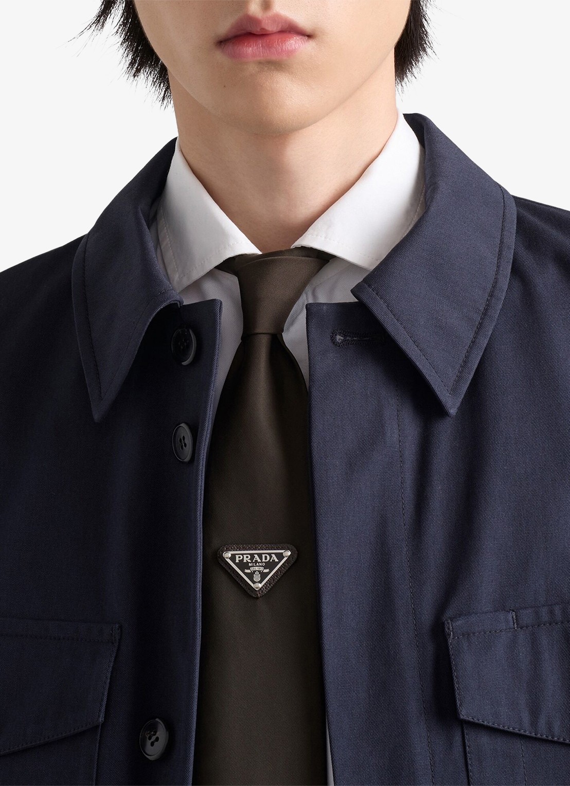 Prada Re-Nylon stropdas met logo - voorkant 2 donkerbruin