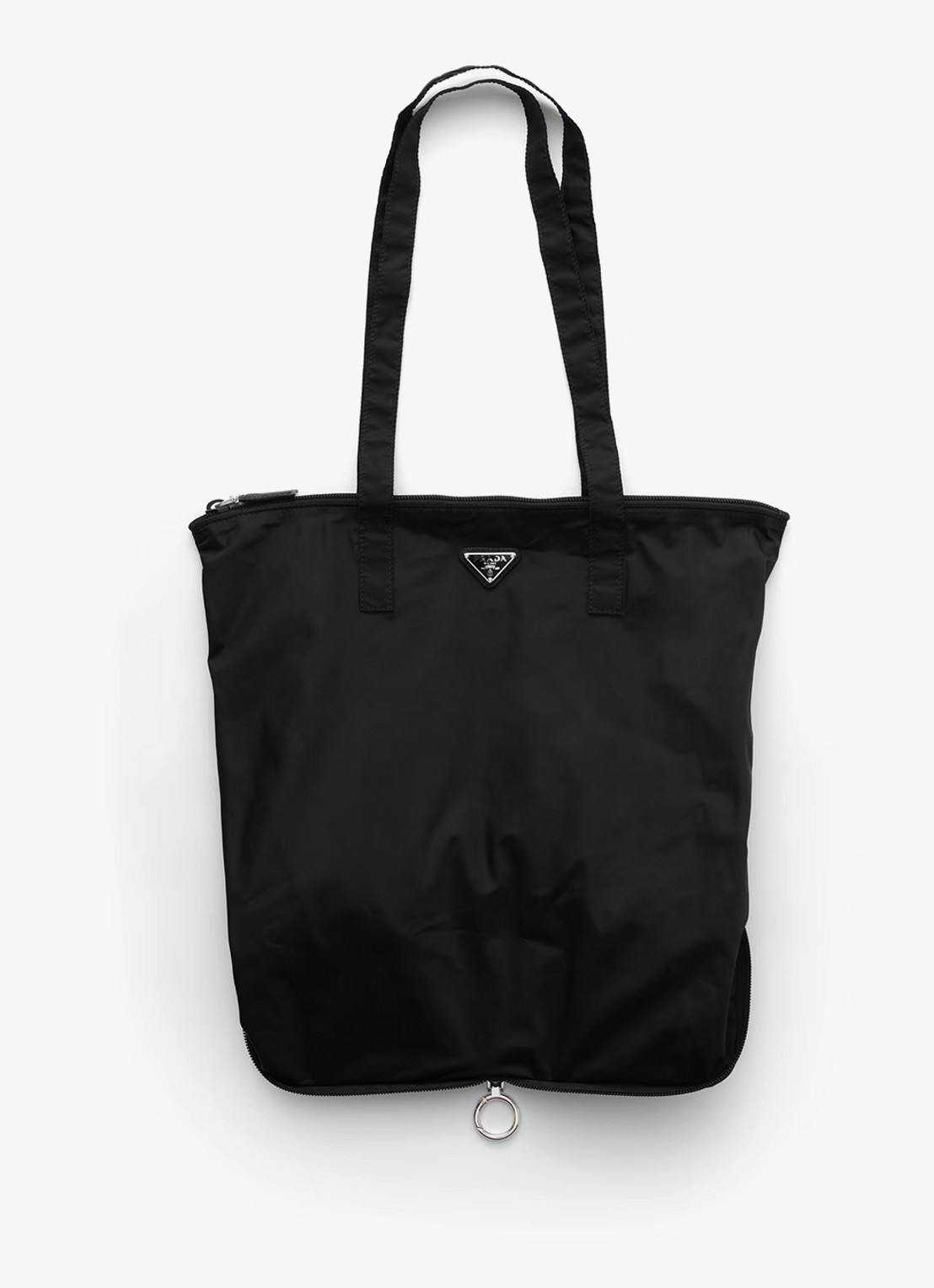 Prada Re-Nylon tasbedel van leer met opbergbare tas - voorkant 2 zwart