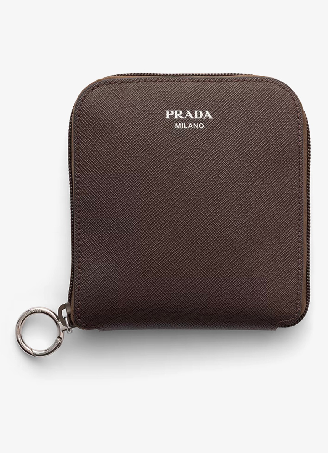 Prada Re-Nylon tasbedel van leer met opbergbare tas - voorkant donkerbruin
