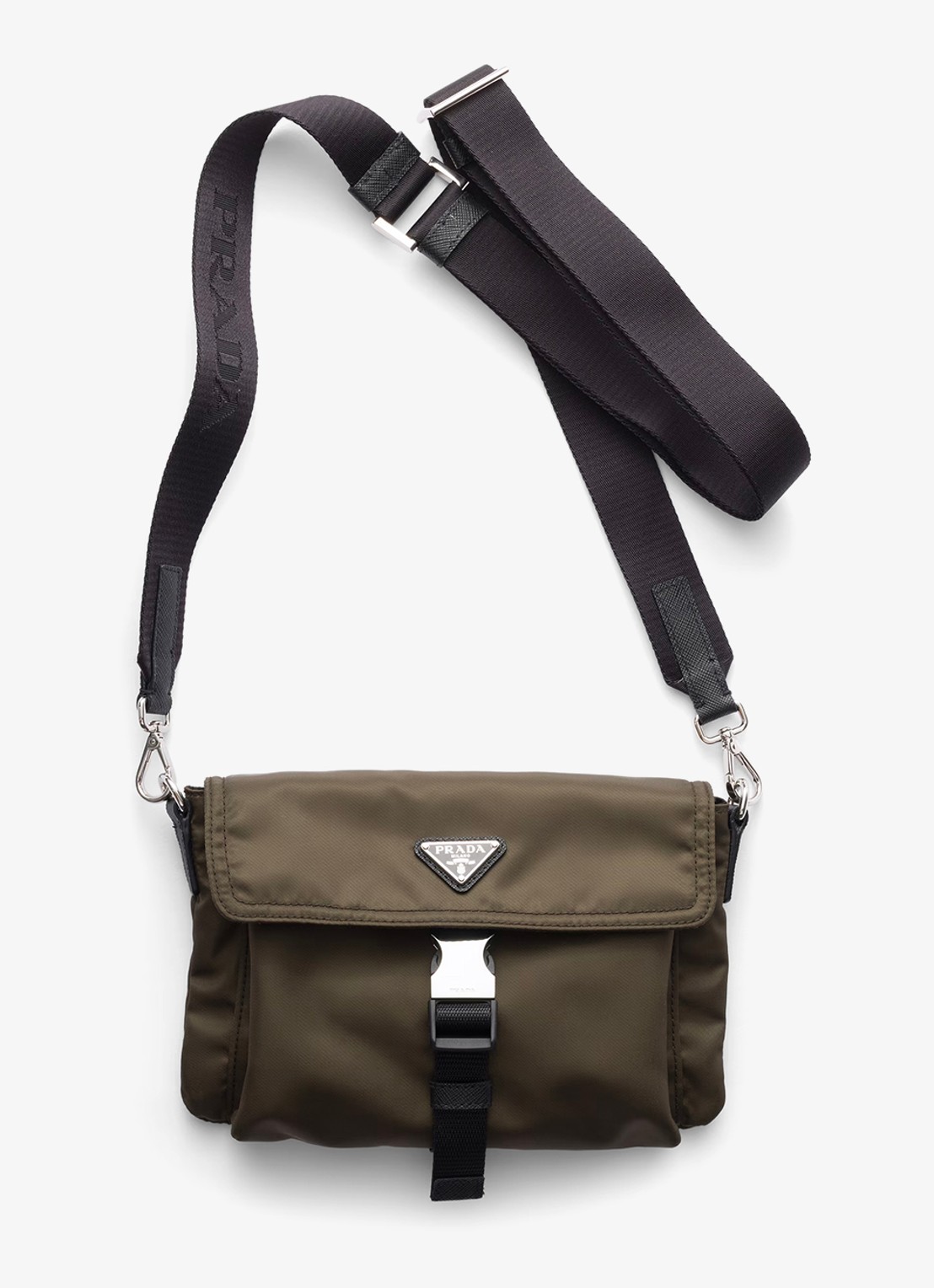 Prada Re-Nylon telefoonhoesje met afneembare schouderriem - voorkant 3 legergroen