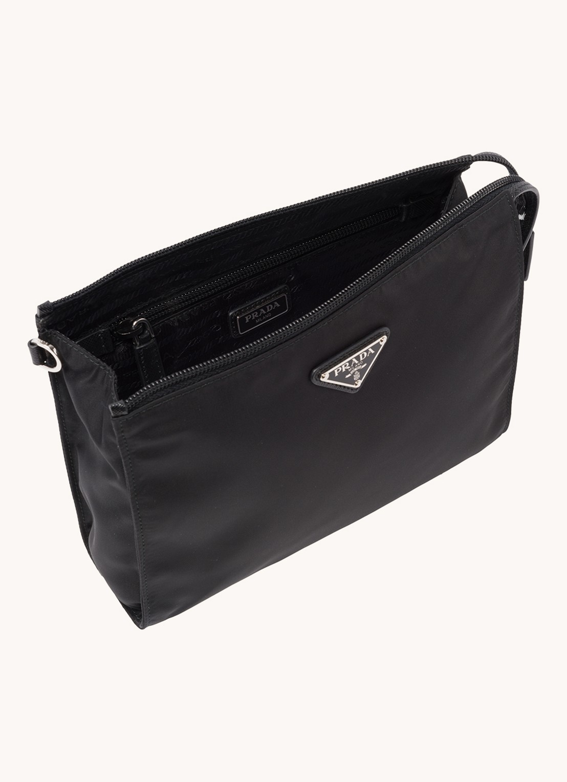 Prada Re-Nylon toilettas met kalfsleren details - detail 4 diepzwart