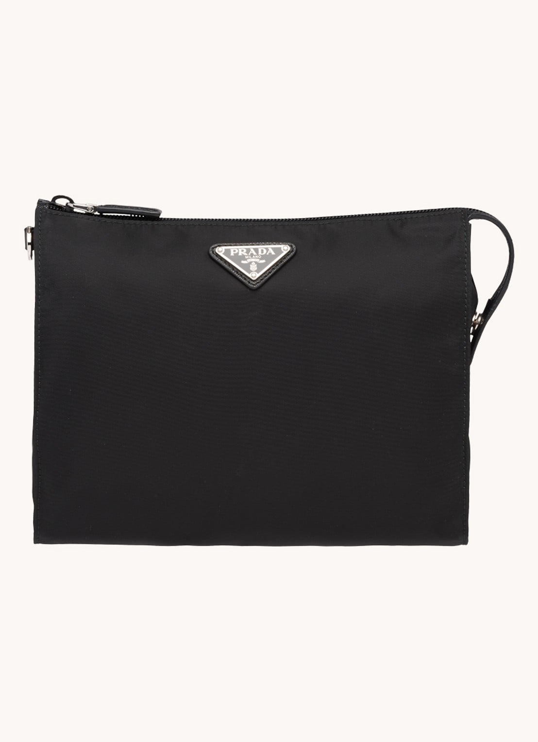 Prada Re-Nylon toilettas met kalfsleren details - voorkant diepzwart