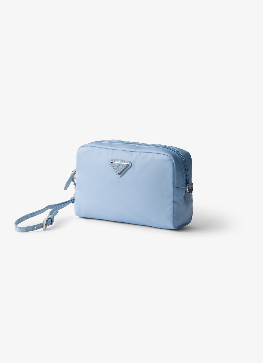 Prada Re-Nylon toilettas met leren details en logo - voorkant 4 lichtblauw
