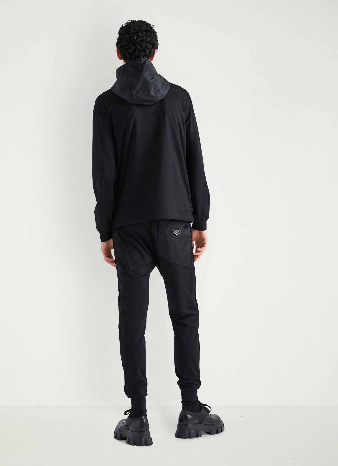 Prada Re-Nylon trackvest met capuchon en contrast - achterkant zwart