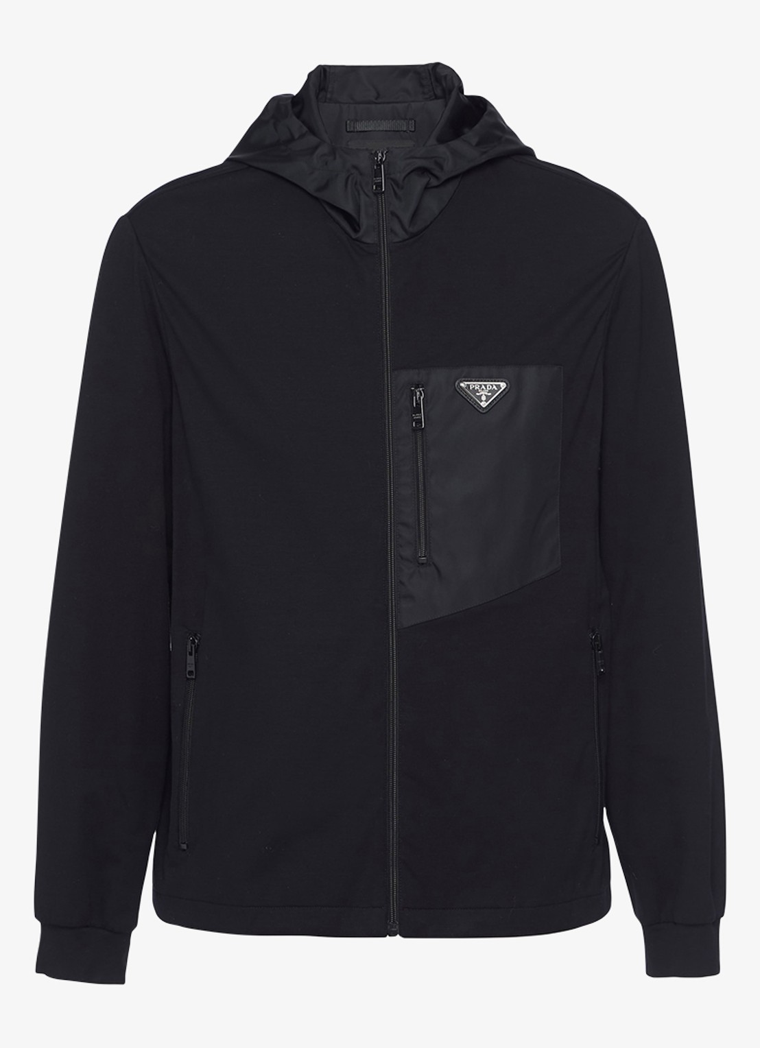 Prada Re-Nylon trackvest met capuchon en contrast - voorkant 4 zwart