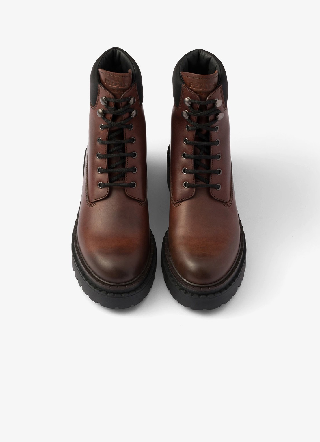 Prada Re-Nylon veterboot van leer - detail 6 donkerbruin