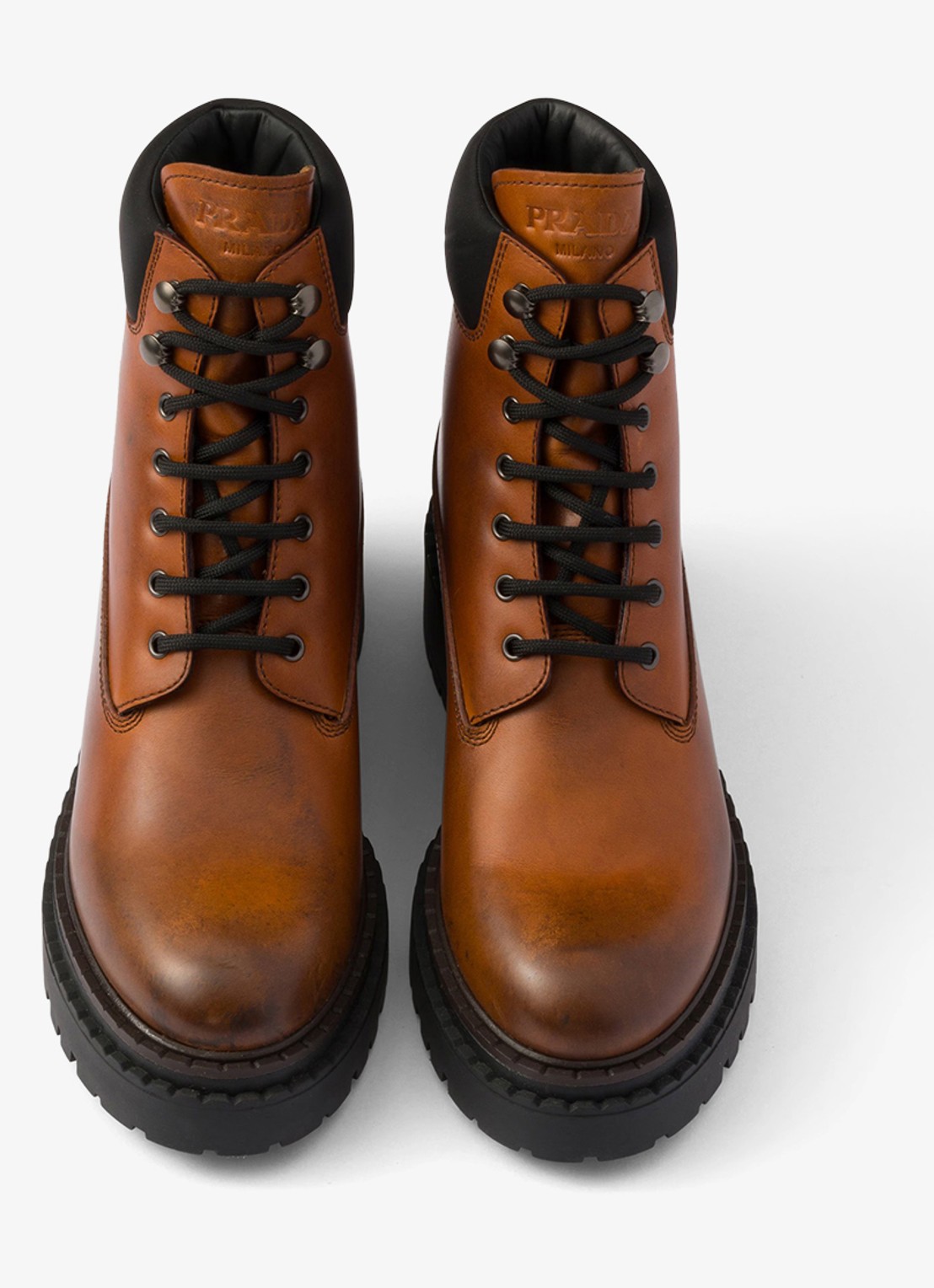 Prada Re-Nylon veterboot van leer - detail 9 donkerbruin