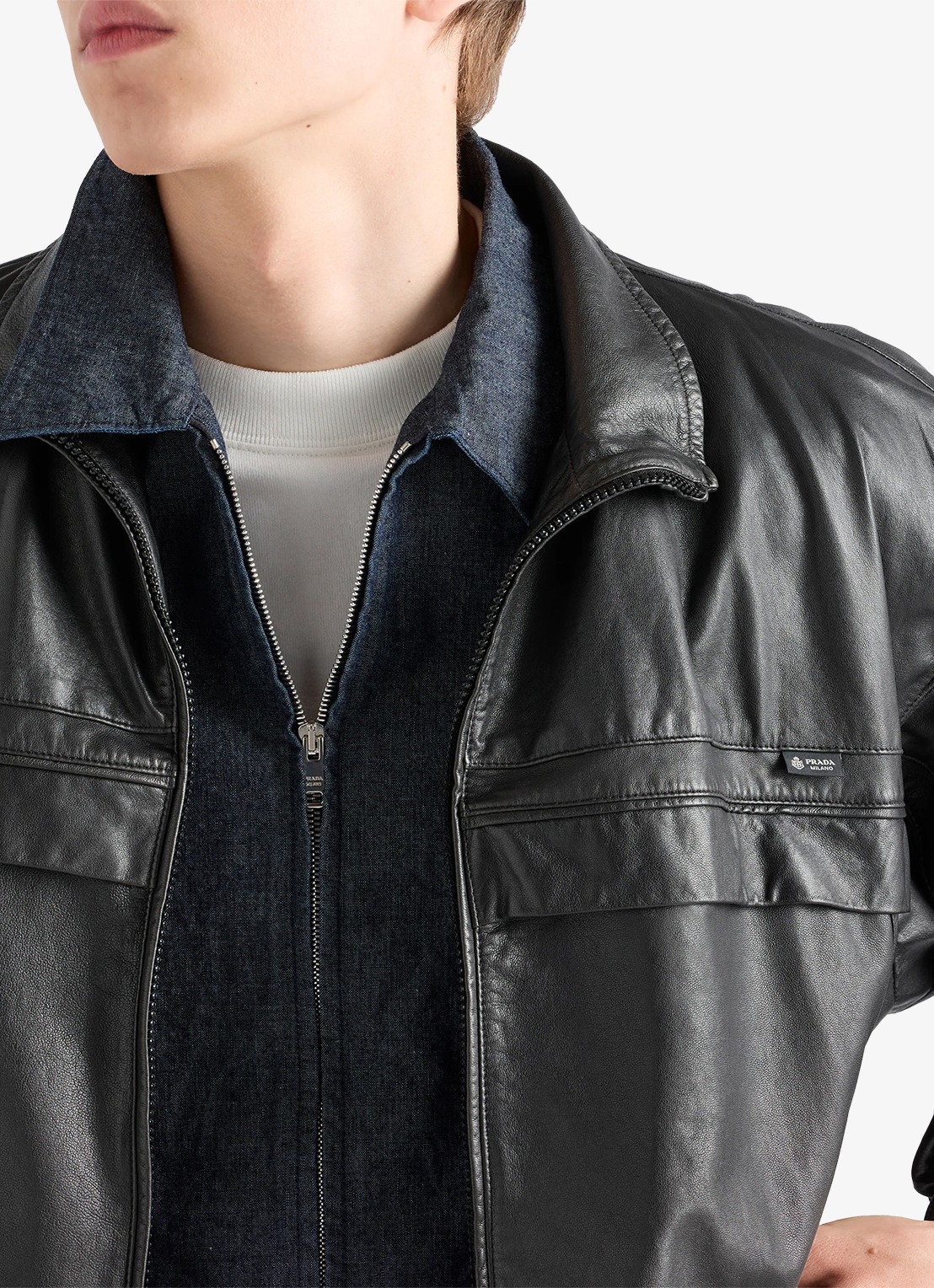 Prada Regular fit overshirt van chambray - detail 5 blauw