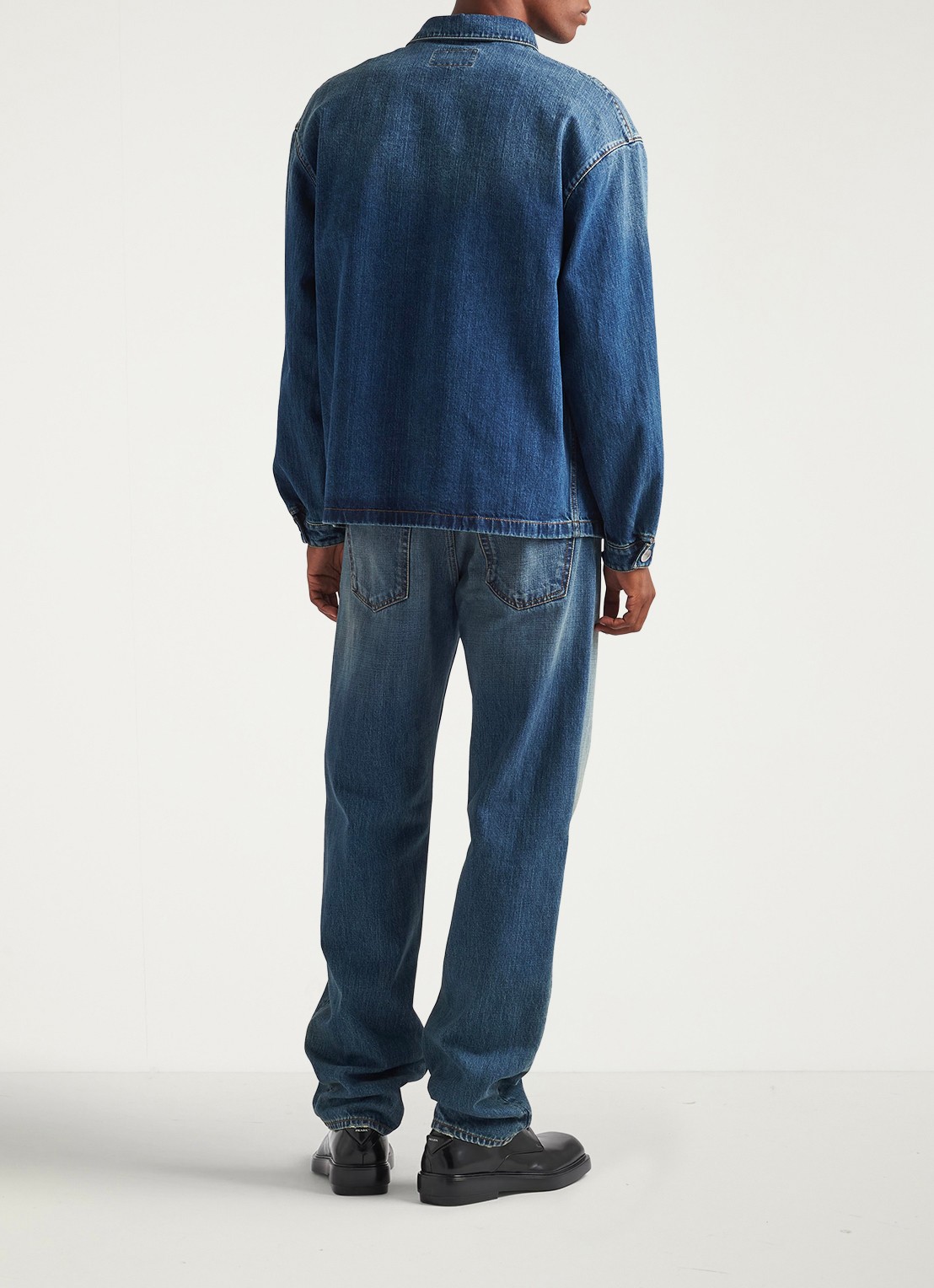 Prada Regular fit overshirt van denim met borstzak - achterkant indigo
