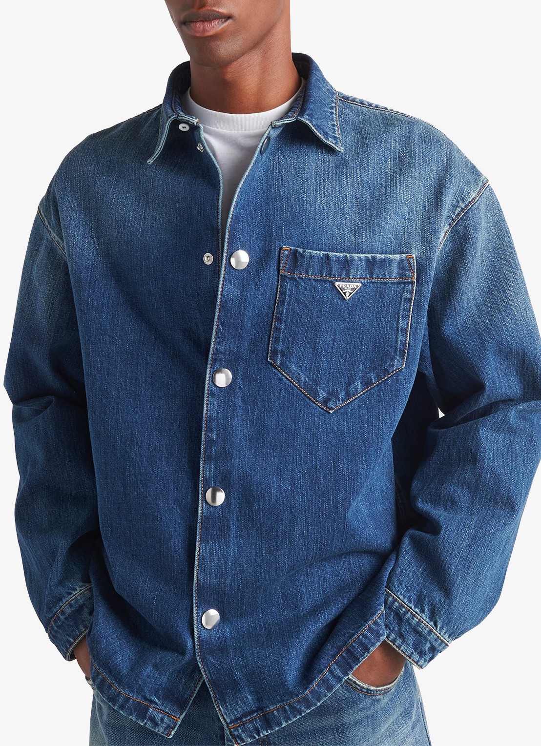 Prada Regular fit overshirt van denim met borstzak - detail 4 indigo
