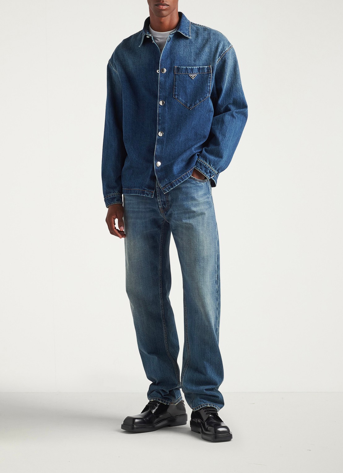 Prada Regular fit overshirt van denim met borstzak - voorkant 3 indigo