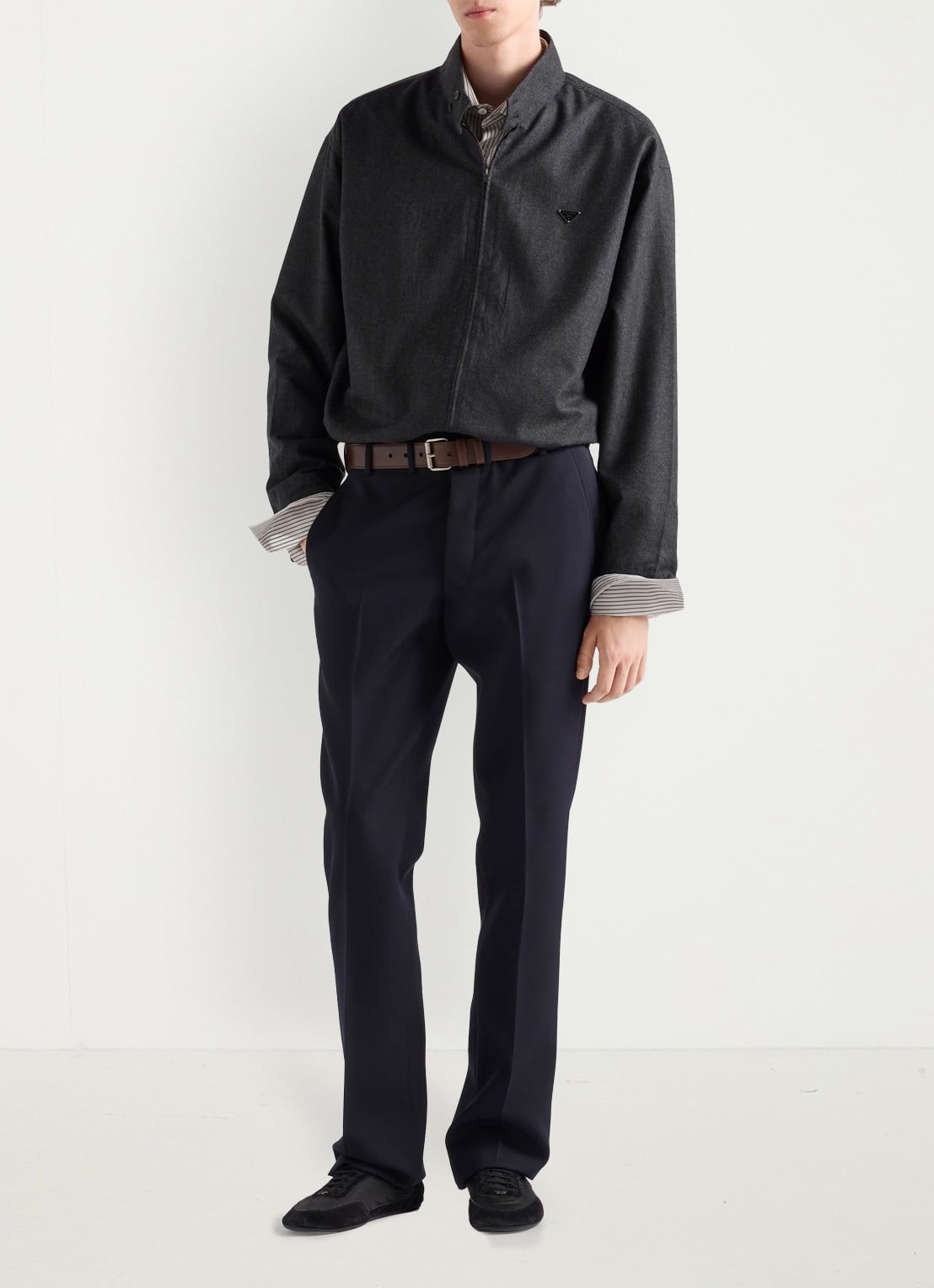 Prada Regular fit overshirt van scheerwol - detail donkergrijs