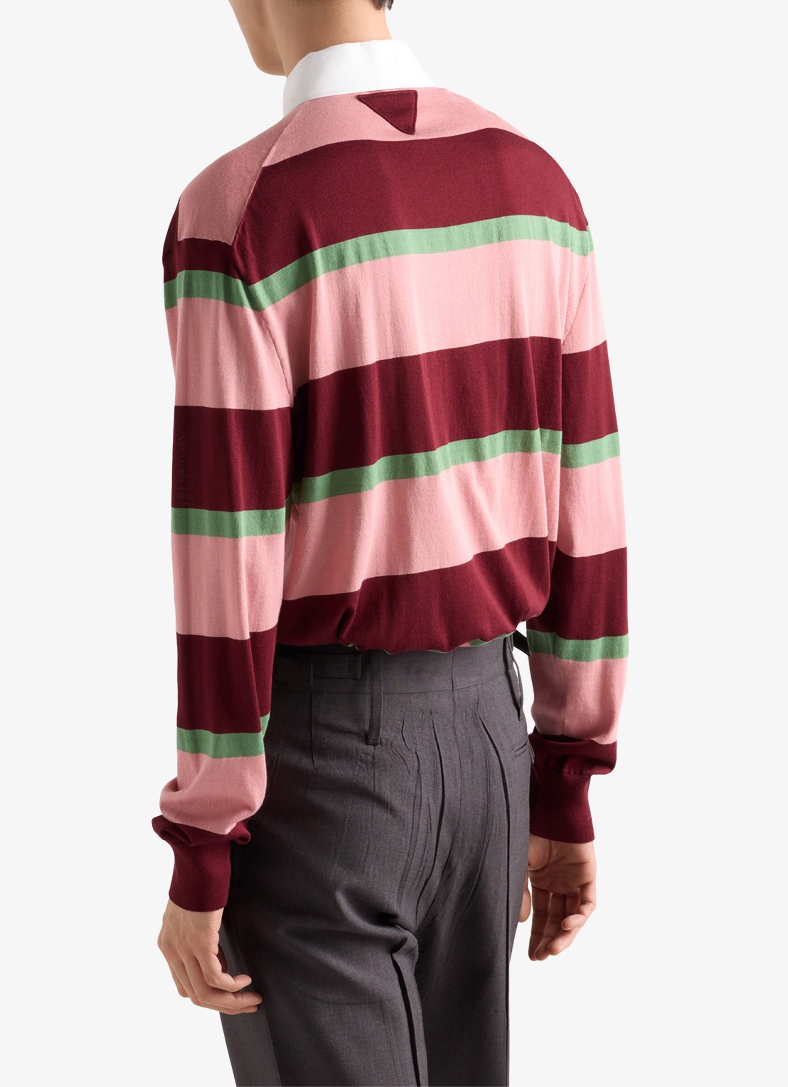 Prada Regular fit polo in zijdeblend met streepprint - achterkant bordeauxrood