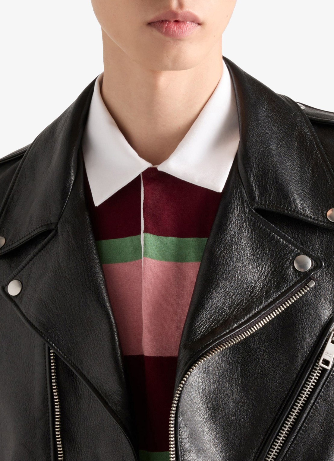 Prada Regular fit polo in zijdeblend met streepprint - detail 3 bordeauxrood