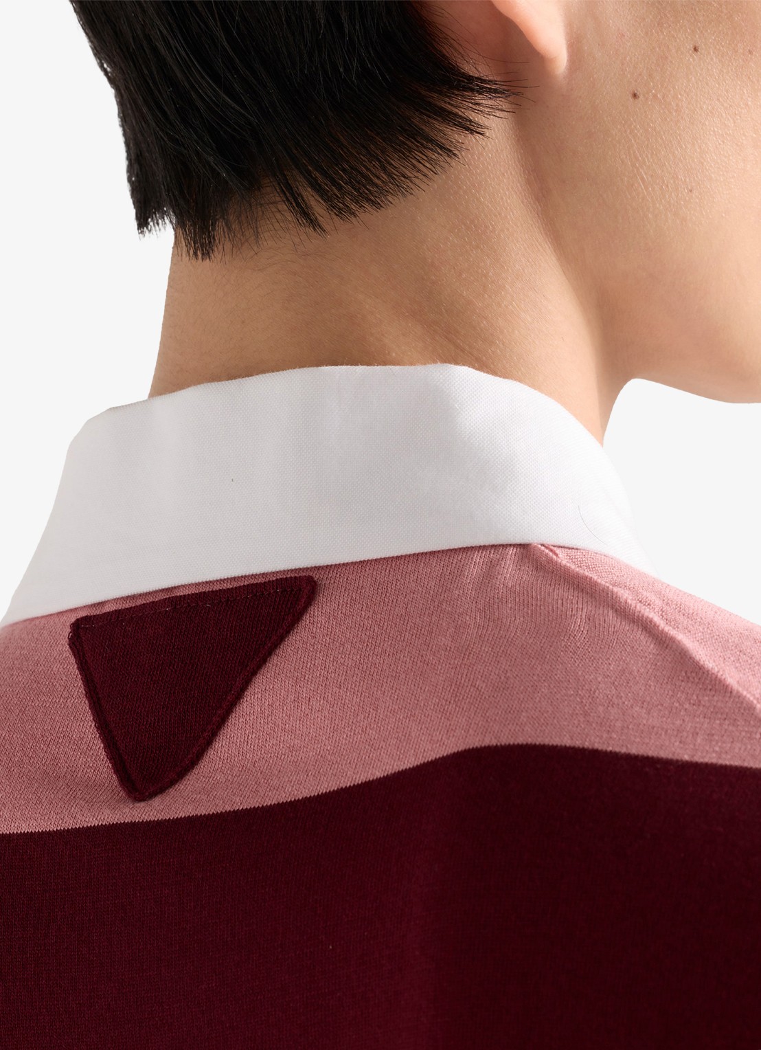 Prada Regular fit polo in zijdeblend met streepprint - detail 4 bordeauxrood
