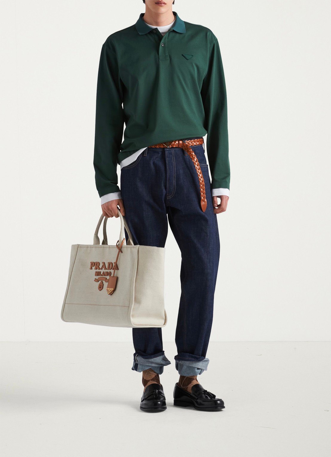 Prada Regular fit polo met contrast - voorkant 5 donkergroen