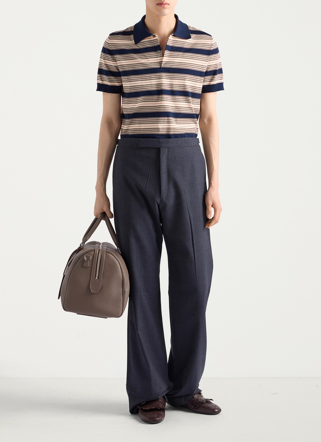 Prada Regular fit polo met streepprint - voorkant 2 donkerblauw