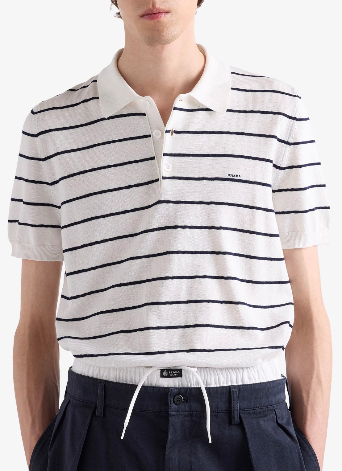 Prada Regular fit polo met streepprint - detail 4 wit